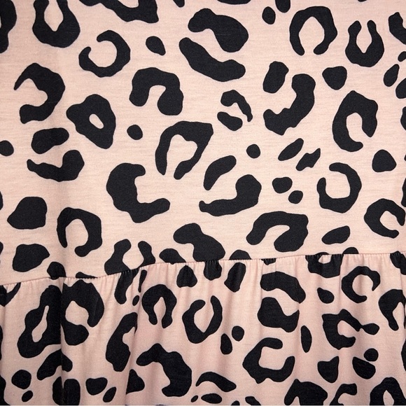 LARGE LEOPARD PRINT TUNIC DRESS TOP RUFFLE LONG SLEEVE STRETCH BLACK CREAM/PINK - Picture 9 of 12